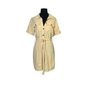 Micas cream short sleeves buttoned mini dress size Small